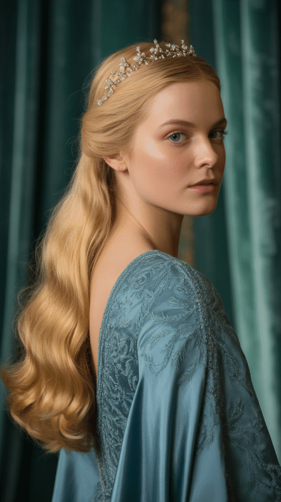33 Gorgeous Medieval Hairstyles for Blonde Princesses 30 Swept-Back Simplicity with Jeweled Pins