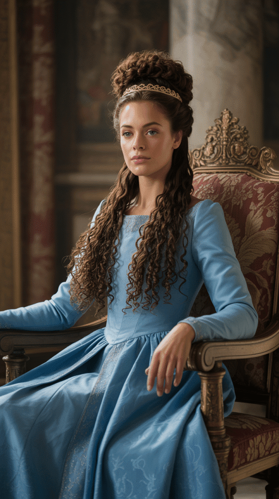 30 Romantic Medieval Hairstyles for Princesses with Curls 25 The Dutch Braid Updo with Curly Bun