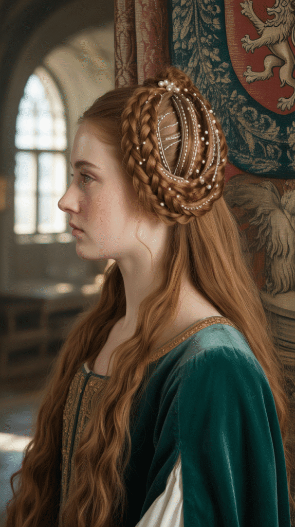 30 Regal Medieval Hairstyles for Princesses and Queens 14 The Plaited Circle with Center Knot