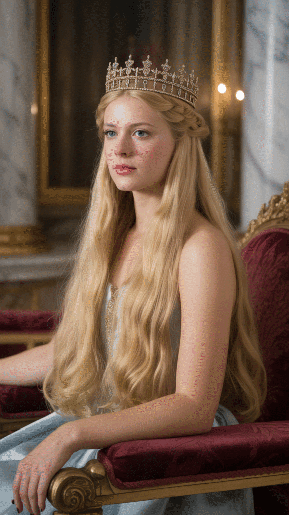 33 Gorgeous Medieval Hairstyles for Blonde Princesses 32 Double-Wrapped Crown with Center Part