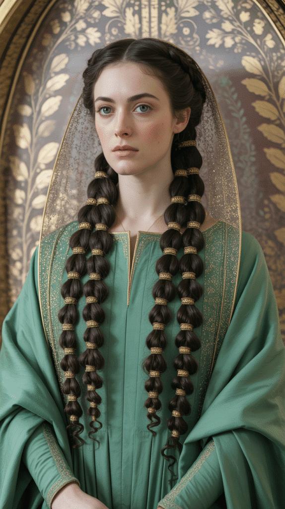 33 Step-by-Step Medieval Hairstyles for Princesses 5 The Coiled Temple Braids