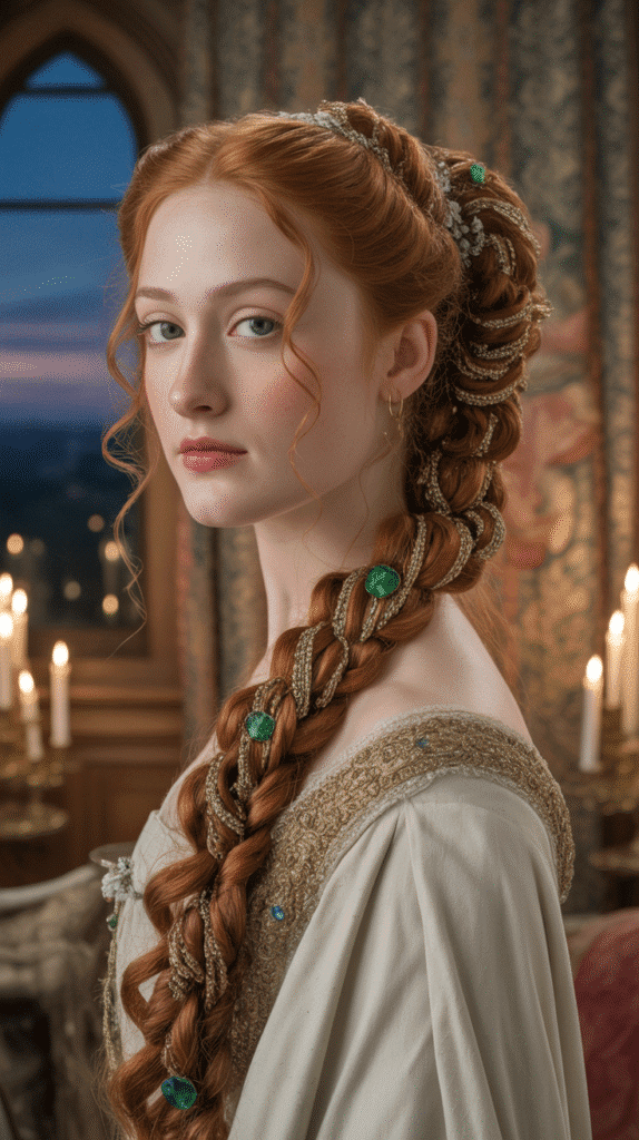 33 Enchanting Medieval Wedding Hairstyles for Princesses 14 Medieval Side Updo with Accessories