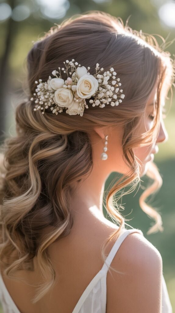 Romantic Half-Up with Floral Comb