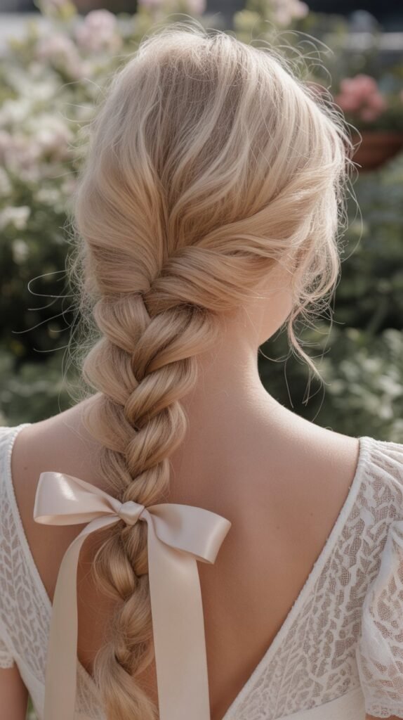 Braided Low Ponytail with Ribbon