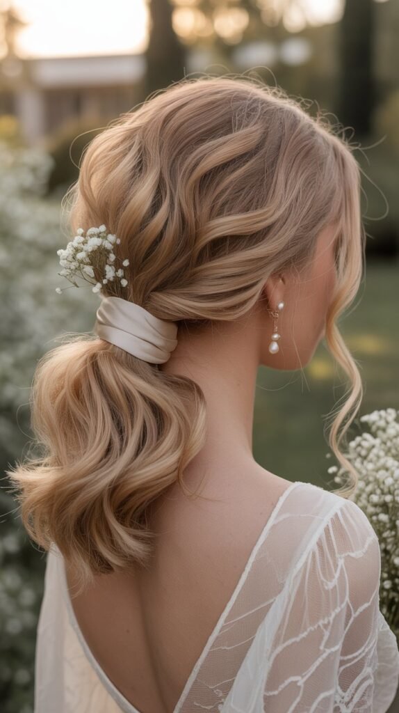 Textured Low Ponytail with Wrapped Section