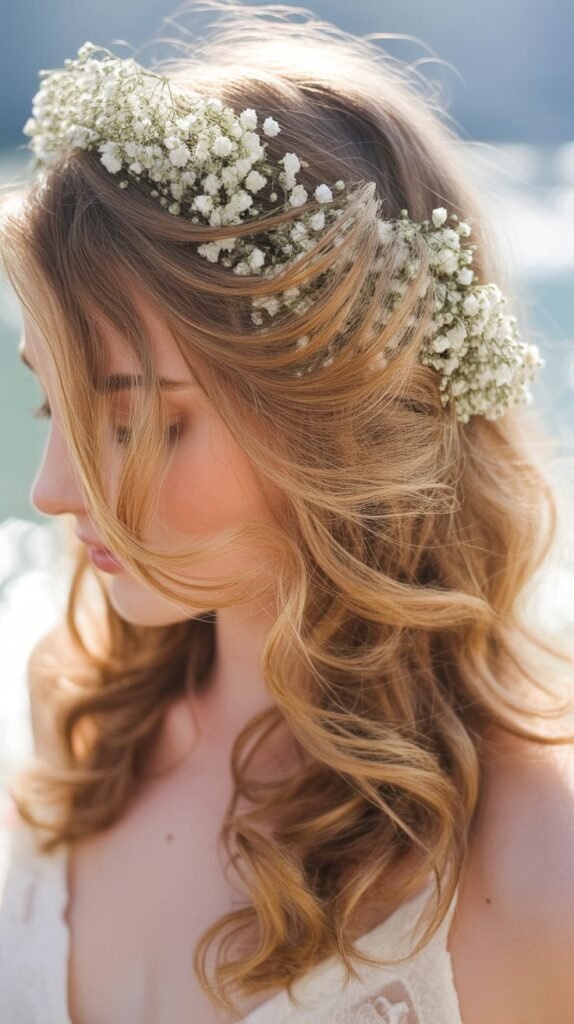 Loose Bohemian Waves with Baby's Breath