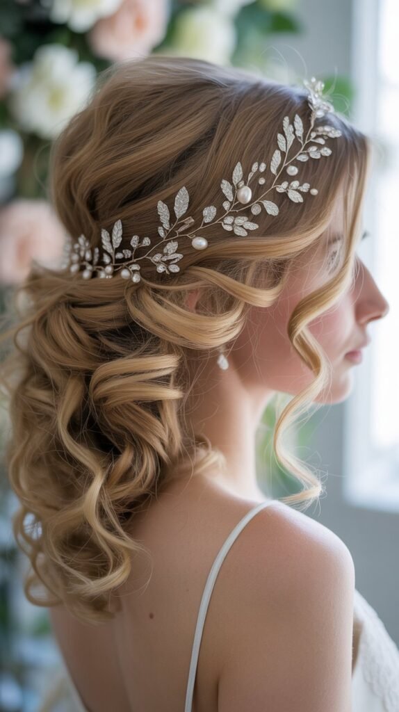 Loose Curls with Jeweled Hair Vine