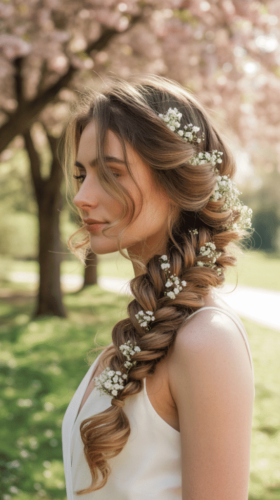 25 Romantic Whimsical Wedding Hairstyles for a Magical Bridal Look 9 Romantic Fishtail Braid Side Sweep