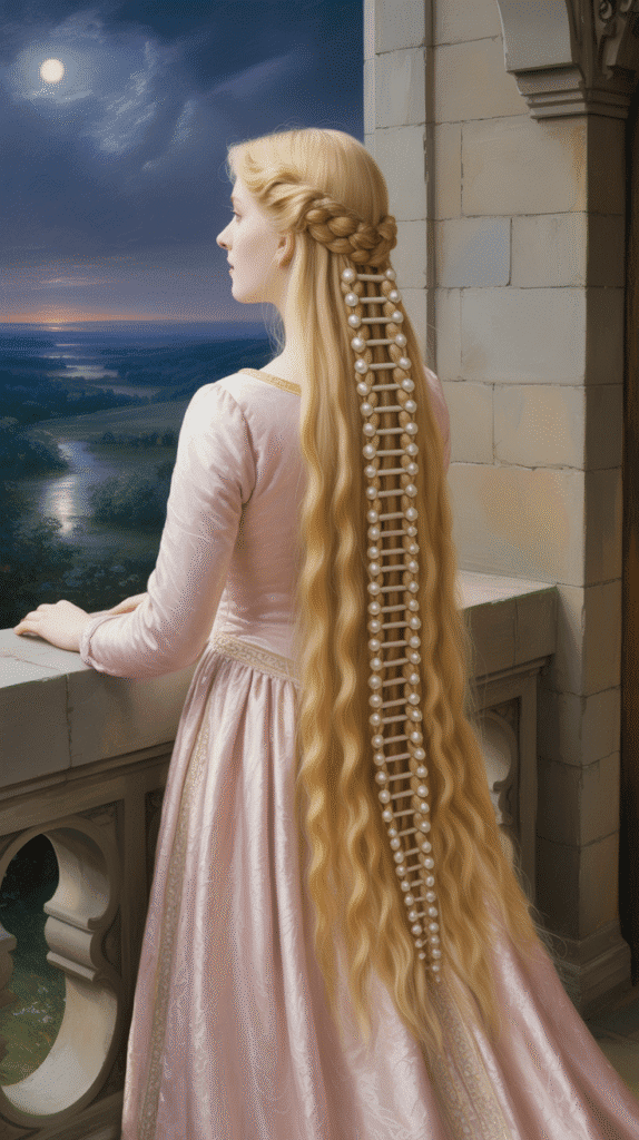 30 Regal Medieval Hairstyles for Princesses and Queens 22 The Ladder Braid with Pearl Strands