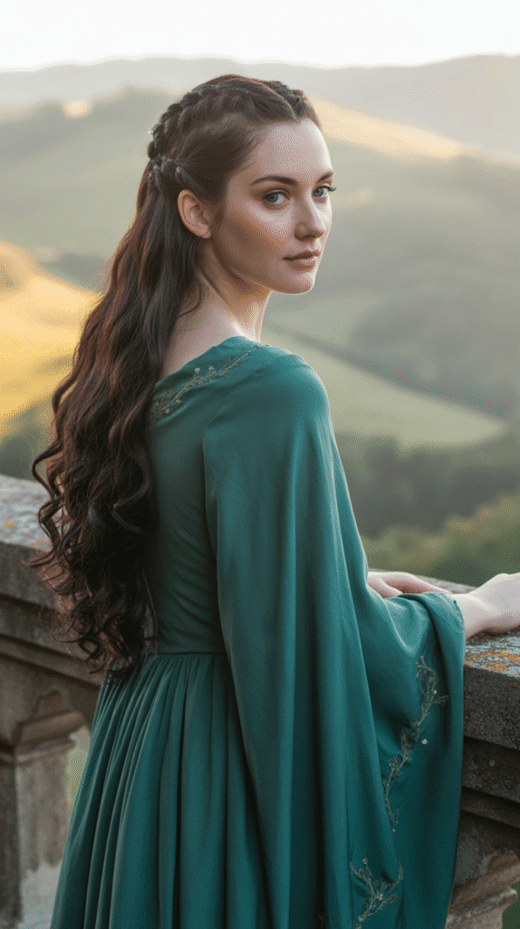 33 Enchanting Medieval Wedding Hairstyles for Princesses 10 Half-Up with Cascading Curls