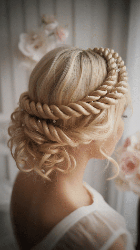 33 Stunning Curly Half-Up Half-Down Hairstyles 28 Curly Half-Up with Double Twisted Crown
