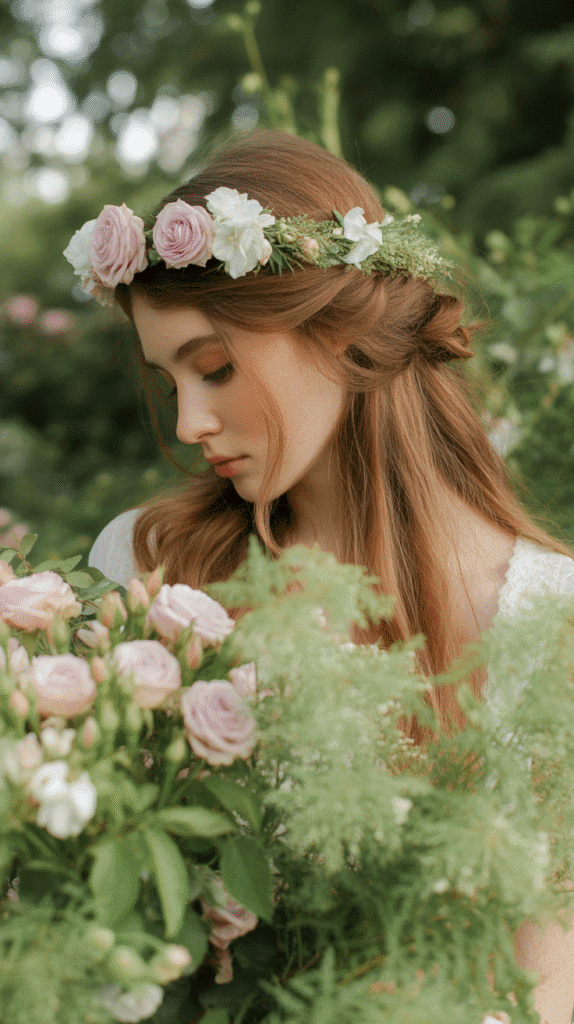 27 Elegant Medieval Updo Hairstyles for Princesses 14 The Twisted Halo with Flowers