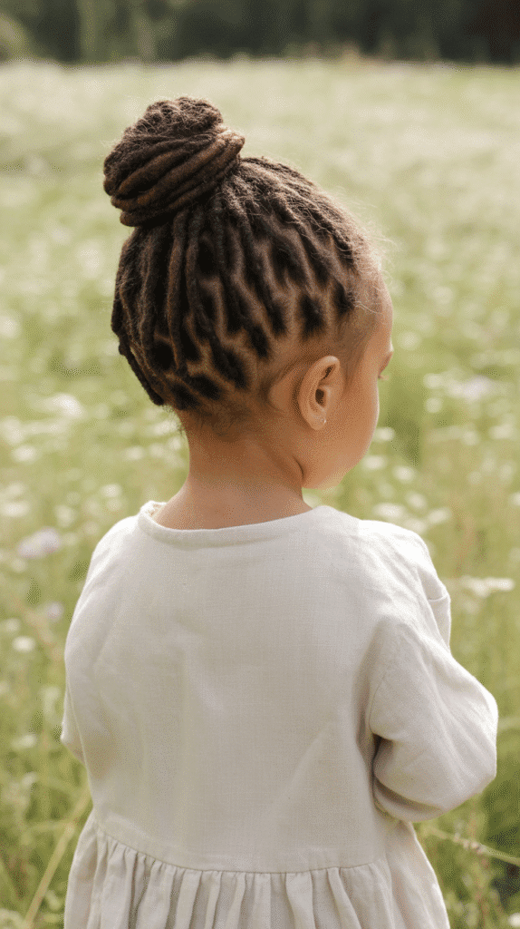 30 Latest Dreadlock Styles for Kids That Are Adorable 23 Low Twisted Bun
