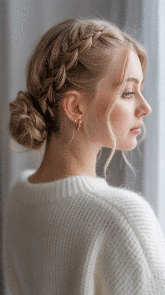 33 Elegant Christmas Party Updo Hairstyles for a Glam Look 9 Braided Low Bun