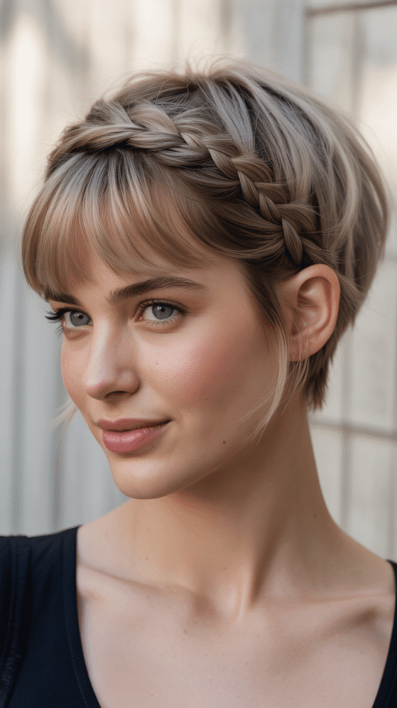 27 Whimsical Hairstyles for Short Hair That Feel Straight Out of a Fairytale 22 Braided Bangs with Loose Back