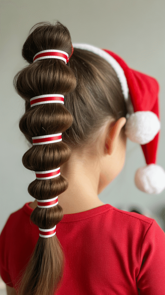 25 Adorable Christmas Hairstyles for Kids That Spark Holiday Joy 21 Santa's Helper High Ponytail