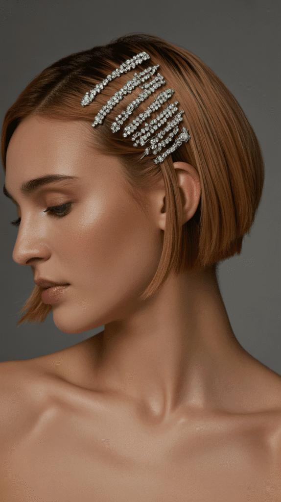 27 Whimsical Hairstyles for Short Hair That Feel Straight Out of a Fairytale 14 Side-Swept with Sparkle Pins