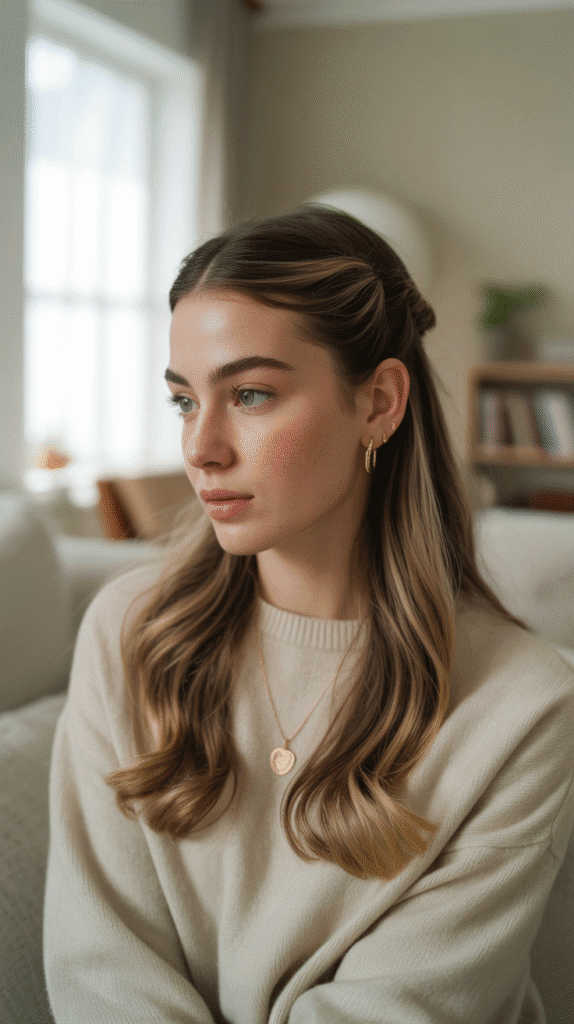 30 Elegant French Hairstyles for Long Hair That Turn Heads 4 Half-Up Half-Down with Twist