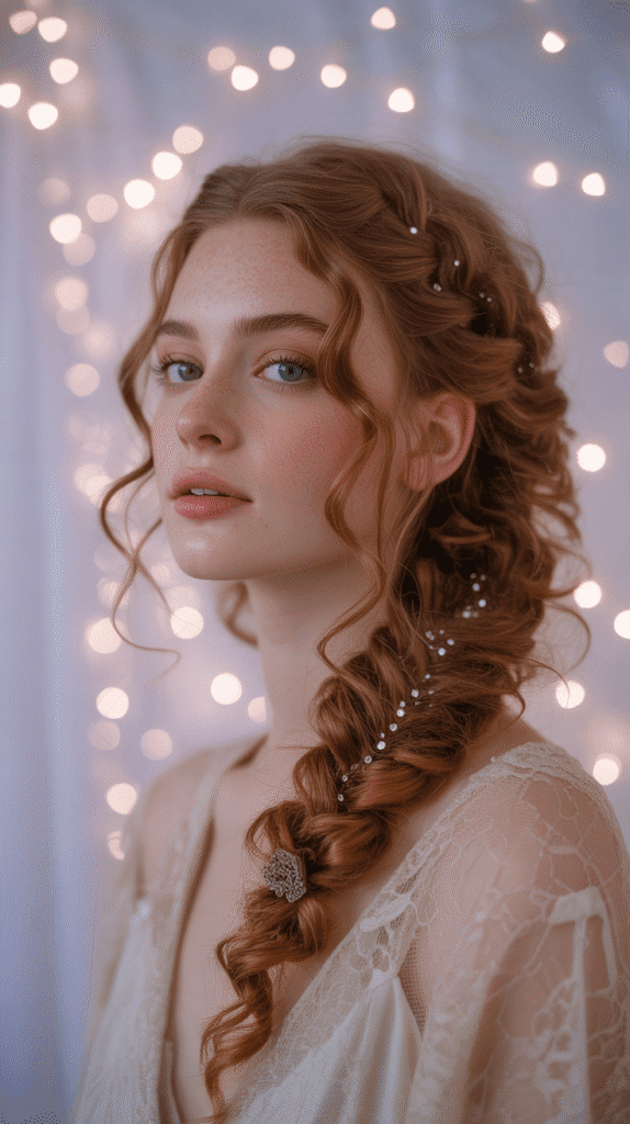 27 Chic Christmas Party Hairstyles for Medium Hair That Dazzle 27 Waterfall Braid with Cascading Curls