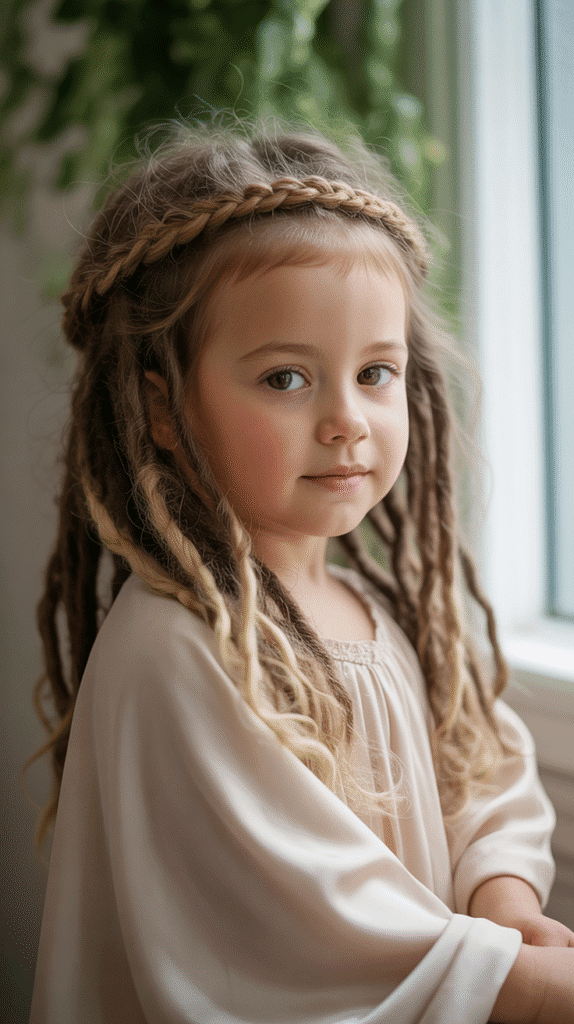 30 Latest Dreadlock Styles for Kids That Are Adorable 14 Crown Braid with Loose Locs