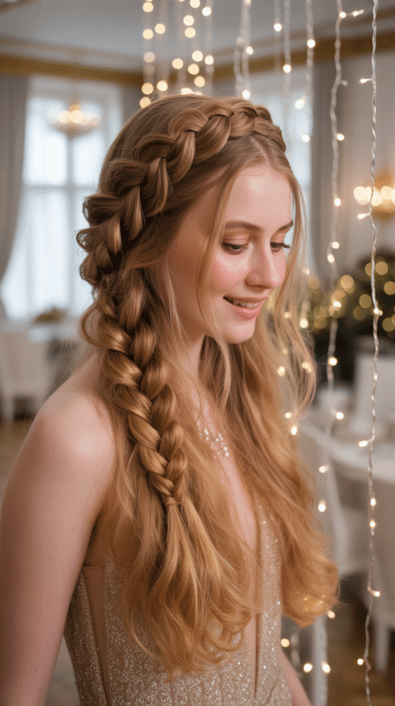 27 Easy Christmas Party Hairstyles for Long Hair Perfect for the Holidays 15 Waterfall Braid Half-Up