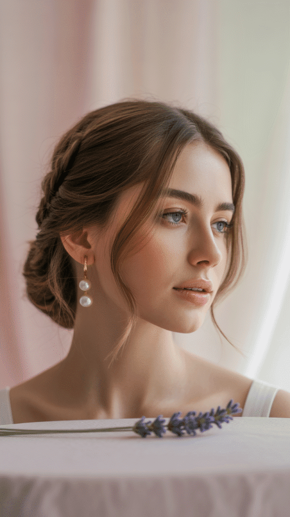 27 Chic Christmas Party Hairstyles for Medium Hair That Dazzle 10 Soft Romantic Updo with Braided Details