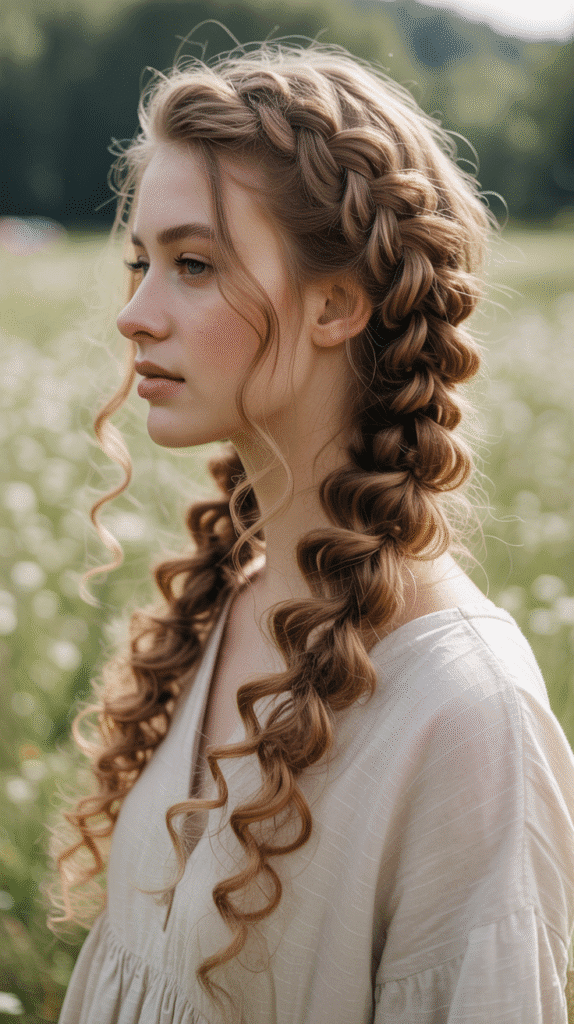 33 Trendy French Hairstyles for Curly Hair That Embrace Natural Beauty 25 Loose Waterfall Braid with Curls