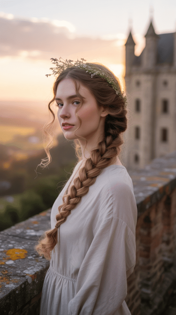 30 Fairytale-Inspired Medieval Hairstyles for Princesses 23 Half Crown Braid with Curls