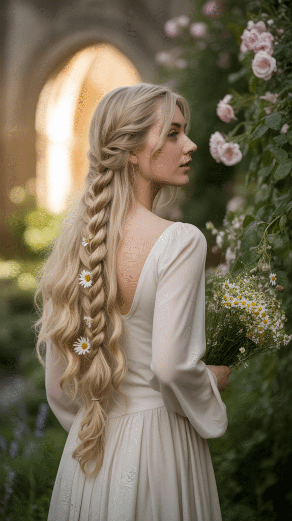 33 Enchanting Medieval Wedding Hairstyles for Princesses 31 The Ladder Braid Half-Up