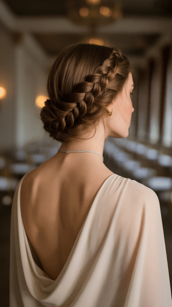 33 Elegant Christmas Party Updo Hairstyles for a Glam Look 12 Dutch Braid into Low Bun