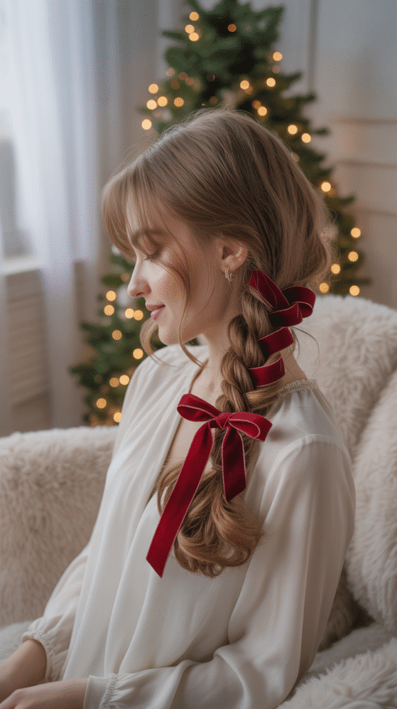 27 Stylish Christmas Party Hairstyles for Mid-Length Hair to Try Now 25 Ribbon-Wrapped Braid