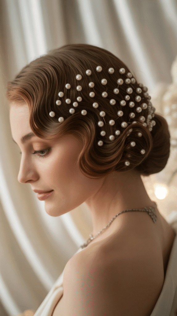 33 Vintage 1930s Updo Hairstyles for Special Occasions 17 Pearl-Adorned Chignon