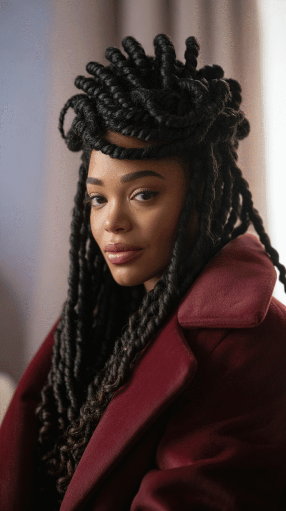 33 Trendy Winter Hairstyles for Black Women in 2025 You'll Fall in Love With 4 Twisted Crown with Loose Curls