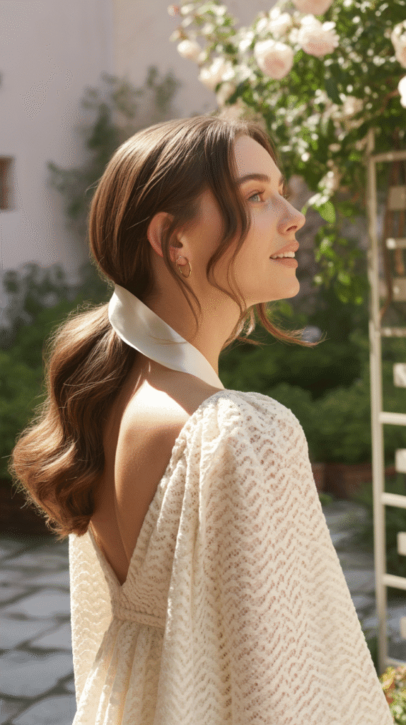 33 Enchanting Medieval Wedding Hairstyles for Princesses 18 Loose Low Ponytail with Ribbon