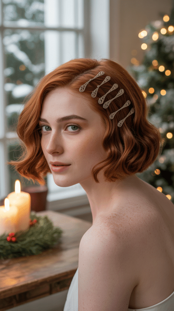 33 Trendy Christmas Party Hairstyles for Short Hair That Shine Bright 5 Twisted Side Detail