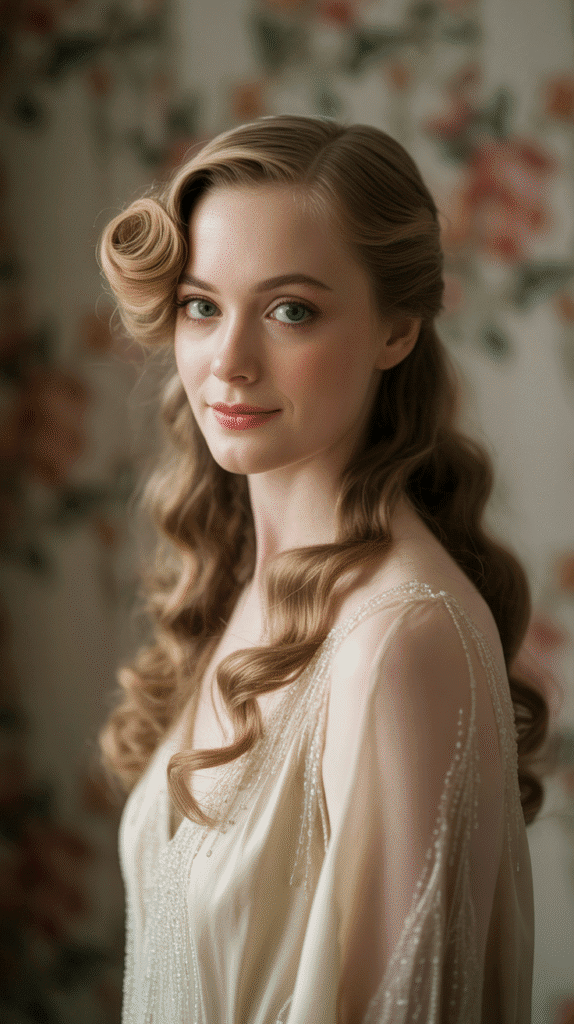 30 Elegant 1930s Hairstyles for Long Hair You'll Fall in Love With 22 Side Bun with Cascading Curls