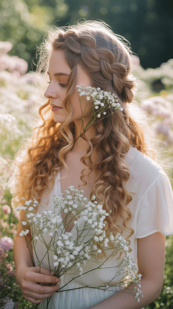 30 Gorgeous Christmas Party Hairstyles with Long Curls That Turn Heads 8 Waterfall Braid with Cascading Curls