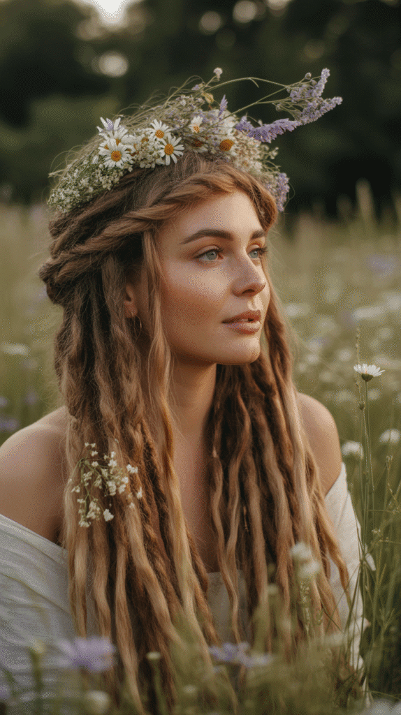 33 Latest Dreadlock Styles for Long Hair That Turn Heads 4 Twisted Crown with Hanging Locs