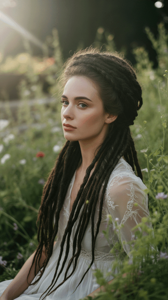 33 Latest Dreadlock Styles for Long Hair That Turn Heads 14 Crown Braid Halo