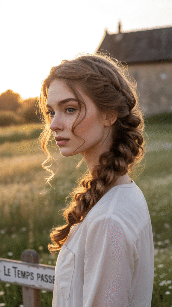 33 Trendy French Hairstyles for Curly Hair That Embrace Natural Beauty 11 Romantic Side Braid with Curly Ends