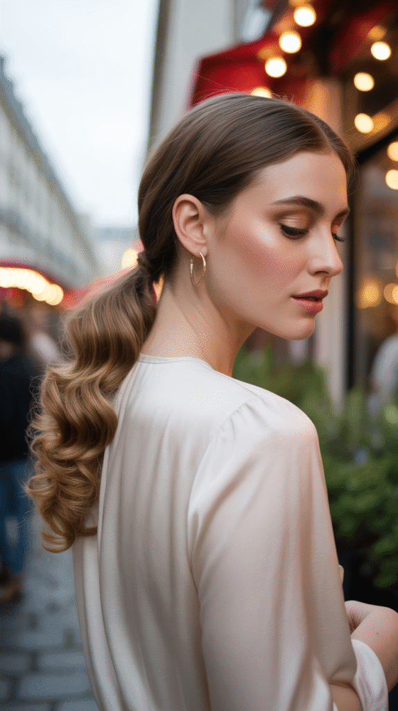 33 Trendy French Hairstyles for Curly Hair That Embrace Natural Beauty 21 Low Side Ponytail with Curly Texture