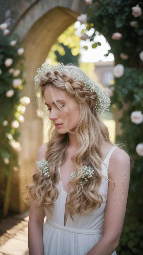 33 Enchanting Medieval Wedding Hairstyles for Princesses 4 The Waterfall Braid Crown