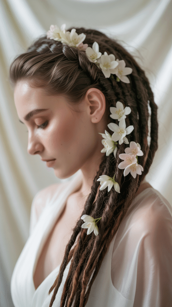 33 Latest Long Dreadlock Styles Full of Elegance and Style 18 Romantic Side Chignon