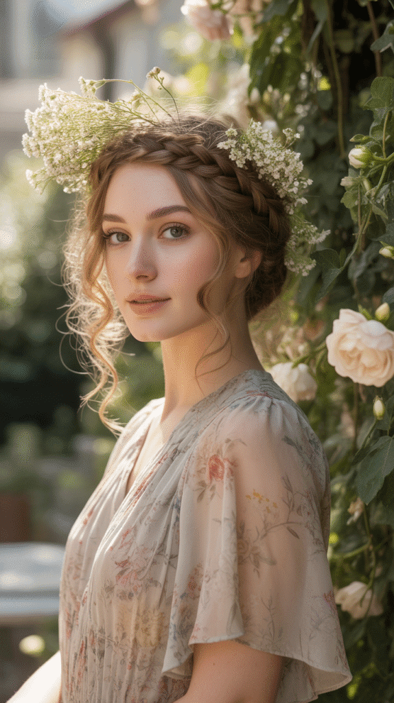 30 Effortless 1930s Hairstyle Ideas for Inspiration 26 Braided Crown with Loose Curls