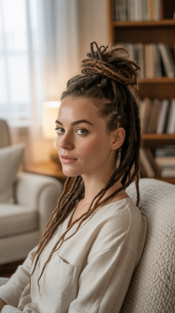 30 Latest Dreadlock Styles for Women That Inspire Confidence 22 Messy Bun with Locs