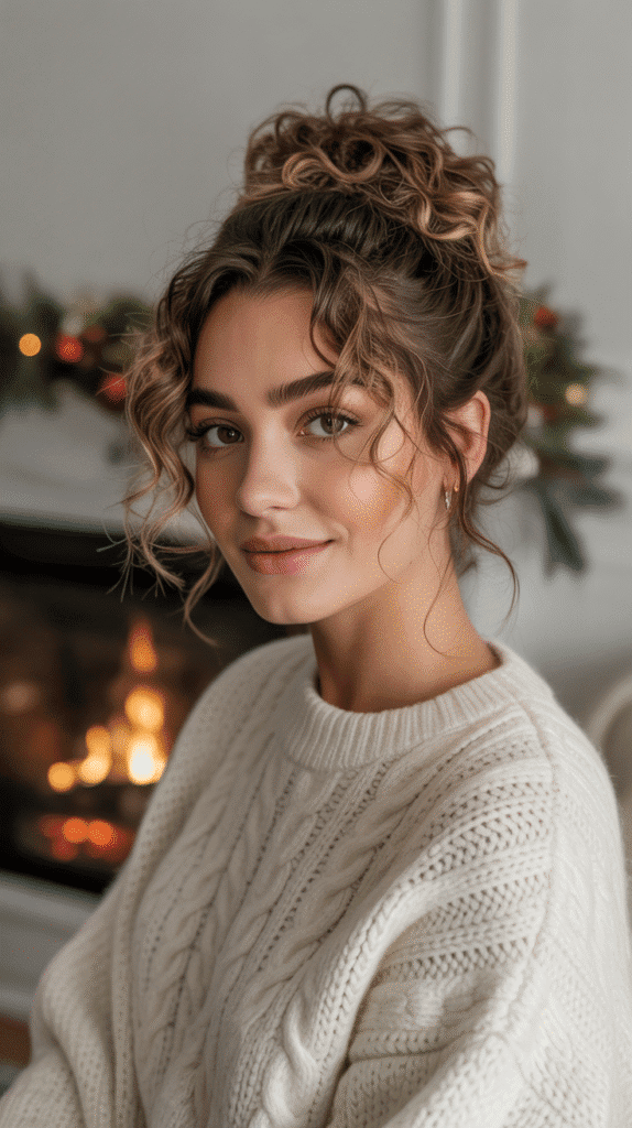 33 Elegant Christmas Party Updo Hairstyles for a Glam Look 6 Messy Top Knot with Volume