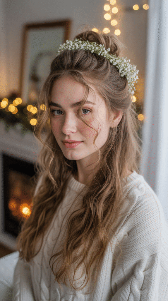 27 Easy Christmas Party Hairstyles for Long Hair Perfect for the Holidays 12 Messy Side Bun with Tendrils