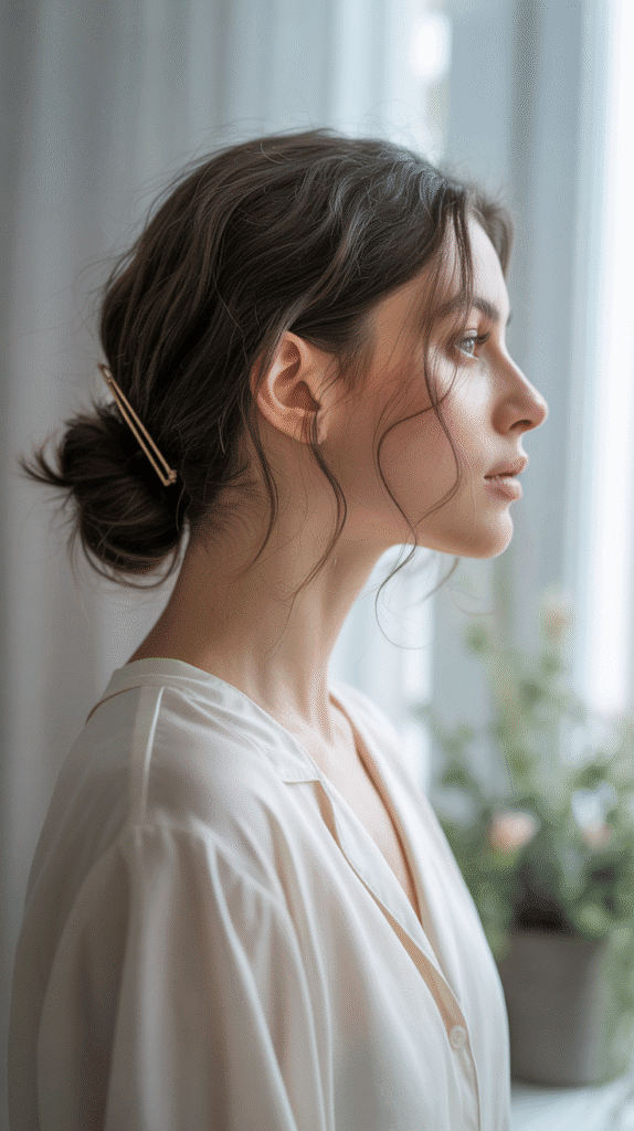 33 Easy French Hairstyles for Short Hair That Look Modern and Fresh 7 The Undone Low Bun