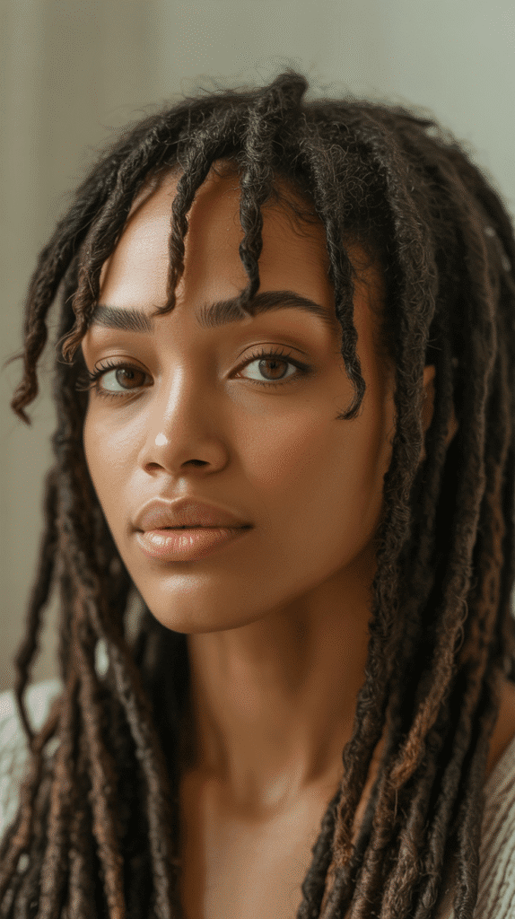 30 Beautiful Medium Dreadlock Styles for Black Women That Stand Out 8 Medium Locs with Bangs