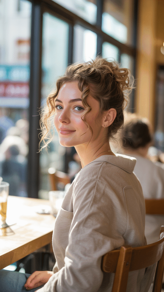 33 Stunning Curly Half-Up Half-Down Hairstyles 17 Messy Curly Half-Up Bun